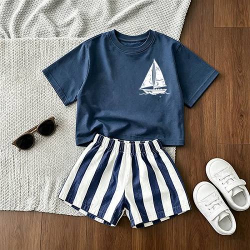 Baby Toddler Blue Sailboat Tee and Stripe Shorts 2-piece Set
