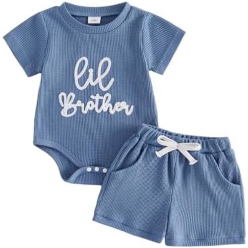 Big Brother Little Brother Matching Outfits Short Sleeve Waffle T-shirt Top Shorts Set Big Lil Bro Sibling Clothes