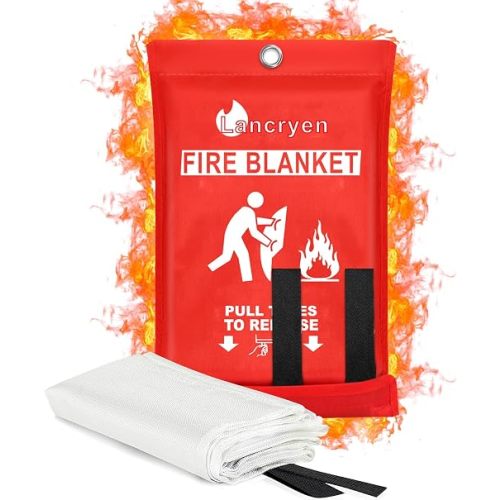 Lancryen Emergency Fire Blanket, Fire Extinguisher Blanket, Fire Suppression Fabric, Flame Retardant Towel Fire Safety Cloth for Home, Kitchen, School, Grill, Car, Office, Warehouse(40” x 40”)