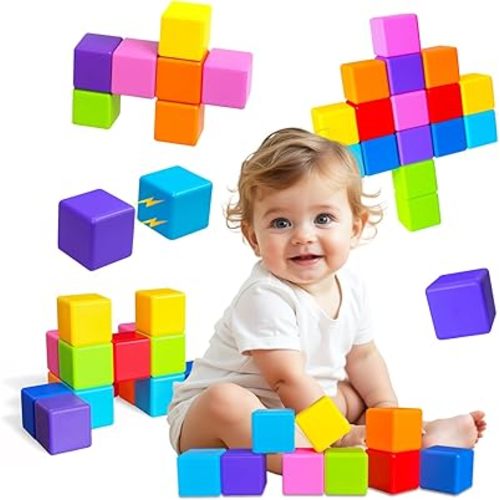 Pairez Toys Magnetic Blocks, Large Magnetic Building Blocks for Toddlers, 1.65 Inch 3D Magnet Cubes in 8 Colors, Montessori & Sensory Stacking Toy Gift for Kids Ages 1-3 (16PCS)