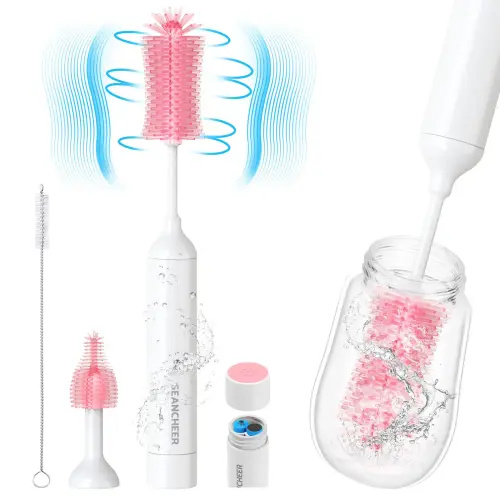 SEANCHEER S02 Electric Bottle Brush Set, Portable Baby Bottle Brush Cleaner, AA Battery-Powered & IPX7 Waterproof, with Silicone Bottle/Nipple/Straw Brush, for Home & Travel Gifts Bottlewasher Newborn Infant - TikTok Shop