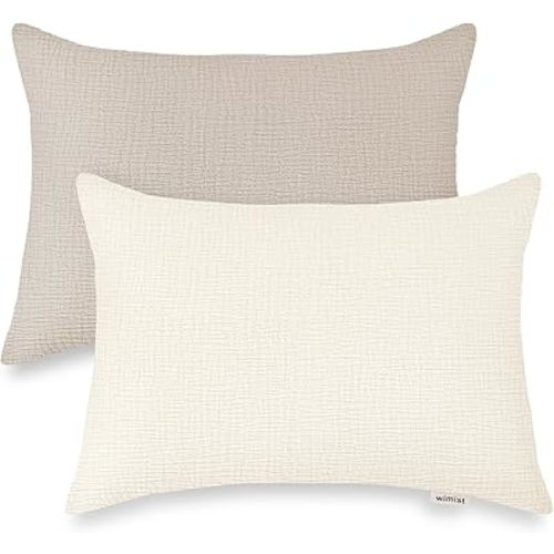 Toddler Pillowcases for 14"x20" Pillow 2 Pack, Muslin Small Toddler Baby Kids Travel Pillow Covers for Boys Girls with Envelope Closure (Beige & Pale Yellow, 14 x 20 Inch)