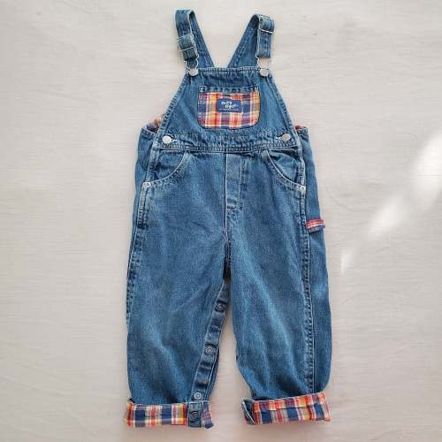 Vintage Oshkosh Plaid Denim Overalls 24 months