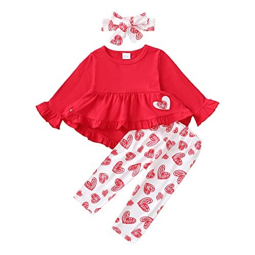 Kucnuzki Baby Girl Clothes Toddler Girl Outfit Ruffle Sleeve Shirt Floral Pant Set Fall Winter Clothing for Girl
