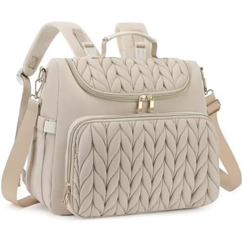 Small Diaper Bag Backpack Quilted Mini Baby Crossbody Diaper Bag Tote for Mom and Baby Girls Boys (Beige)