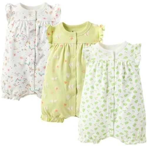 Baby Infant Girls Ruffled Sleeve Jumpsuit Dress Set Toddler Girls One-Piece Cotton Outfits, 12-18m