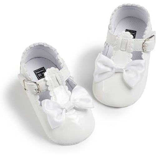 Meckior Zapatos deportivos para bebé y niñas, suela suave, con lazo, princesa, vestido de boda, Mary Jane, planos, para recién nacidos, ligeros, para bebés