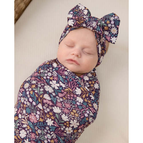 Midnight Petals Swaddle & Luxe Bow Headband Set | Little Sleepies