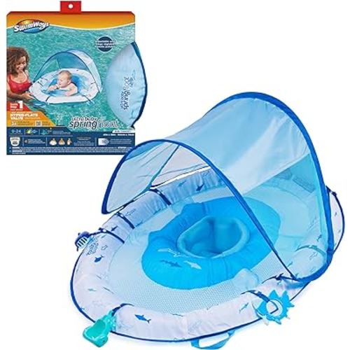 Swimways Ultra Baby Spring Float, Premium Inflatable Baby Pool Float with Sun Canopy, Fast Inflation & Carry Bag (9-24 Months), Mermaid Toys for Kids