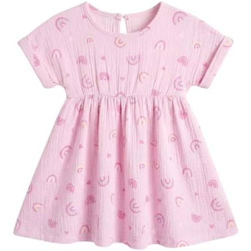Unicorn Castle Toddler Girl Dress 100% Muslin Floral Baby Girl Summer Clothes Daily Holiday Outfit Party Beach, 12M-4T