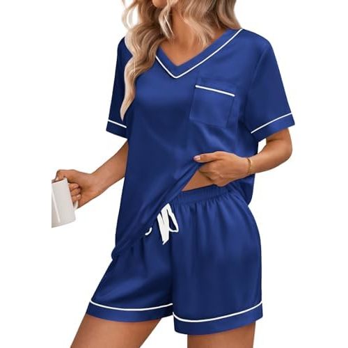 LILLUSORY Womens Silk Satin Pajama Set 2025 Short Sleeve Pjs Loungewear 2 Piece Sleepwear Matching Lounge Outfit