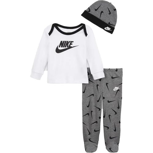 Nike Baby Boys Long Sleeve T-Shirt, Pants & Beanie Hat 3 Piece Set (W(56H572-GEH)/B, 3 Months)