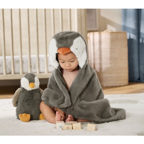 Penguin Faux Fur Baby Hooded Towel