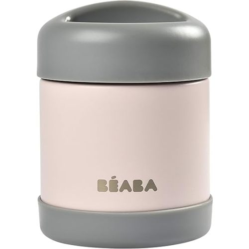 Beaba Stainless Steel Insulated Food Jar 10 oz, Kids Thermos, Lunch Containers, Leakproof, Wide Opening, Suitable for Hot and Cold Foods (Rose)