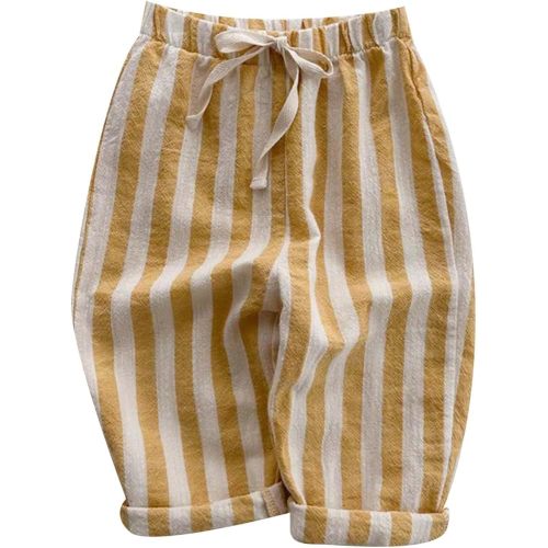 Boys' Cotton Linen Harem Bloomers Pants for Baby Toddler Striped Bloomer Elastic Basic Harem Pants Joggers 3-4 Years Yellow