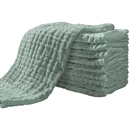 Muslin Burp Cloths for Baby 10 Pack 100% Cotton Baby Washcloths for Boys Girls Large 20''X10'' Super Soft and Absorbent by Yoofoss - Dark Green