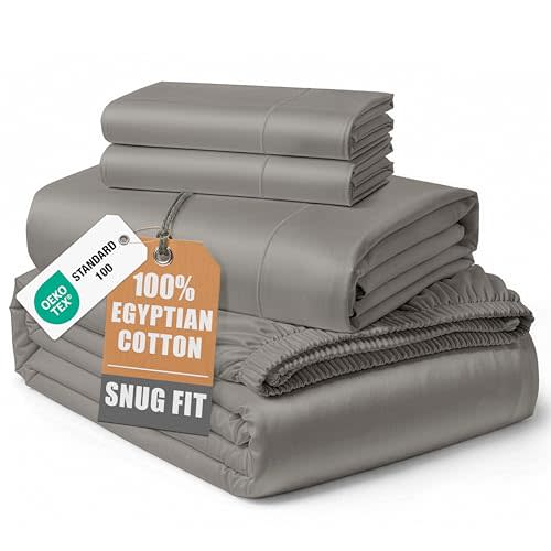 LANE LINEN Queen Sheet Set 100% Egyptian Cotton Sateen - Charcoal | Queen Bed Sheets - 4-Piece Set, For A Luxurious Night's Sleep, For A Silky Hotel-Style Bed, Styles A Master Bedroom