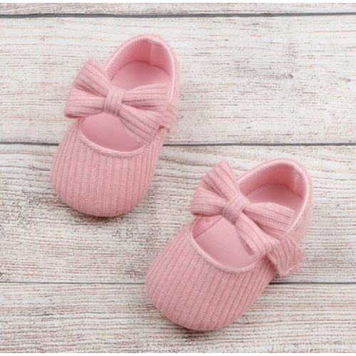 1pair Girls' Cute Bowknot Design Knitted Cloth Strap Flats, Suitable For Spring And Autumn