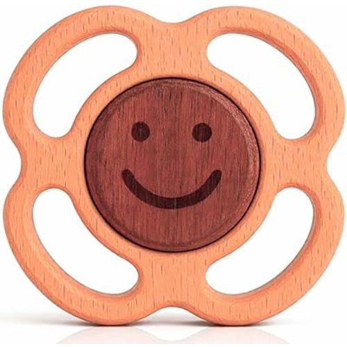 Wooden Baby Rattle & Teething Ring Flower | Natural Montessori Teething Toy Babies 0-3 3-6 6-12 Months | Non-Toxic Organic Hardwood Teether | Safe Sensory Toy Boys Girls | Baby Gift