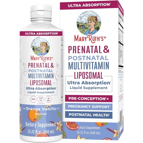 MaryRuth Organics Prenatal & Postnatal Liposomal Multivitamin, Orange Vanilla, Vegan, Non-GMO, 15.22 oz