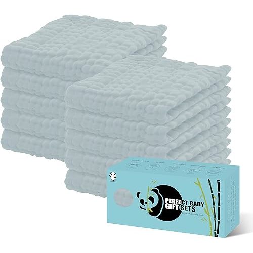 HIPHOP PANDA 10 Pack 6-Layers Muslin Burp Cloths Large - Durable 100% Cotton - Baby Essentials Extra Absorbent and Soft Boys & Girls Rags for Newborn Registry (Slate, 20" X10")