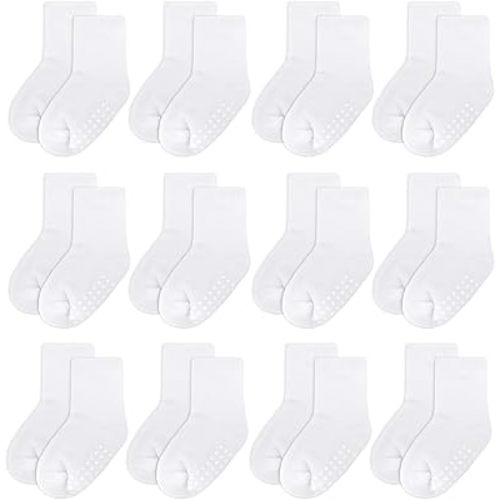 Baby Socks and Toddler Socks,Soft Cotton Crew Socks with Non-Slip Grips for Infants,Boys and Girls