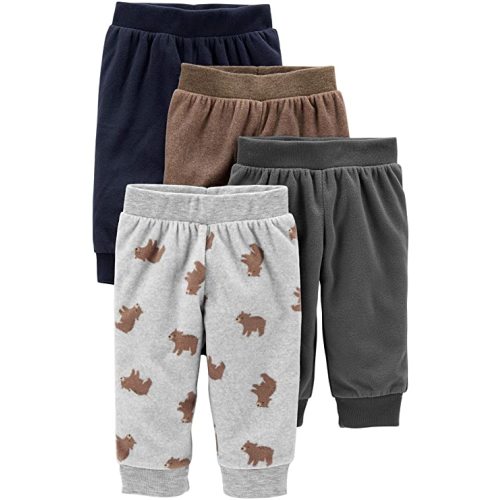 Simple Joys by Carter's Unisex Babies' Cotton Pants, Pack of 4 - 0-3 Months - Brown/Dark Grey/Light Grey Bear Print/Navy