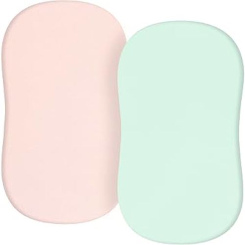 TILLYOU Baby Bassinet Sheets for Girls Boys, Fit for Hourglass Oval Rectangle Bassinet Mattress Sheets, 33”X16”, 2 Pack Green & Pink