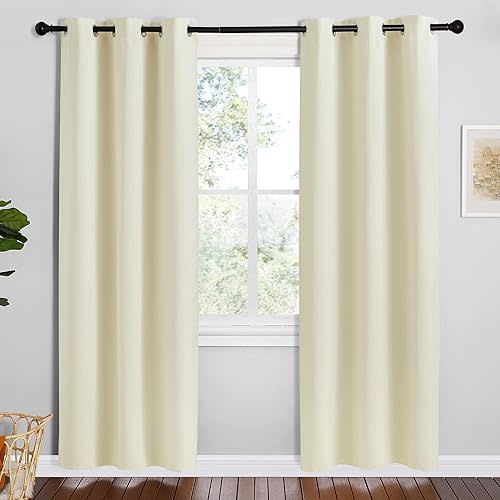 NICETOWN Kitchen Curtains for Decoration, Beige, 2 Panels, W42 x L78 inches, Thermal Insulated Grommet Room Darkening Draperies/Panels for Laundry