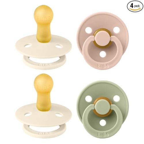 BIBS Colour Soother 4-Pack | BPA Free Dummy Pacifier | Round Nipple | Natural Rubber Latex | Made in Denmark | Size 6-18 Months | Ivory Mix