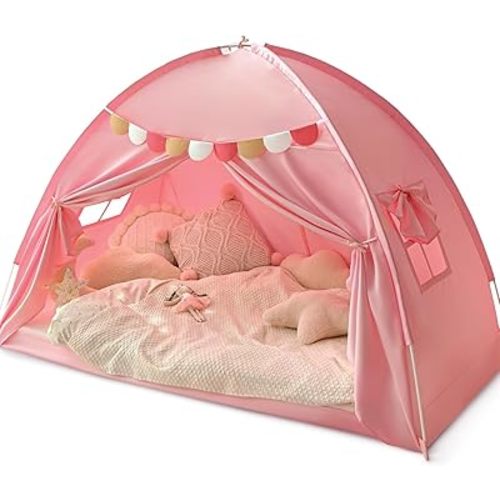 Twin Bed Tent for Kids, Bed Canopy Privacy Sleep Tents for Girls, Pink