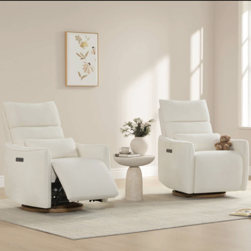 Janice Power Swivel Nursery Glider Recliner with Power Headrest - Cream