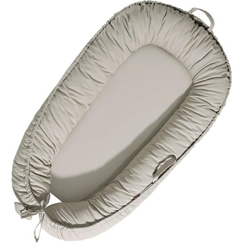 Baby Lounger - Baby Lounger for Newborn 0-24 Months, Soft Breathable Cotton Infant Lounger Cover, Portable Baby Nest for Travel, Newborn Essentials (Silver)