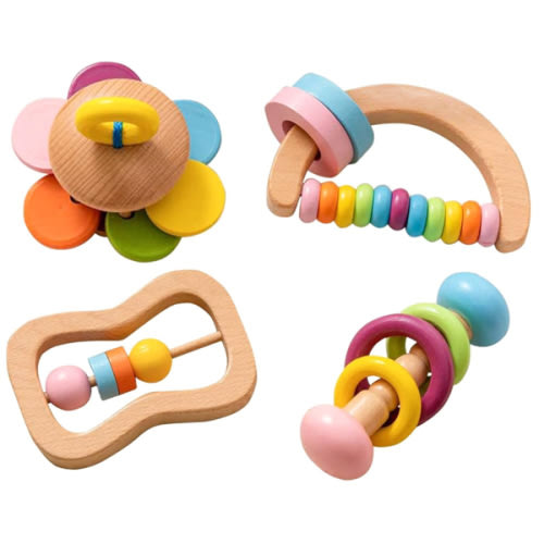4 Wooden Baby Rattles/Teethers