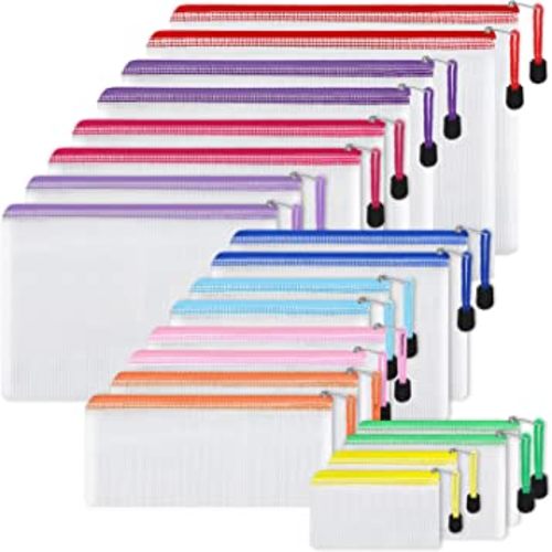 EOOUT 20pcs Mesh Zipper Pouch, Waterproof Zipper Bags, 8 Sizes Plastic Travel Pouch, 10 Colors, Multipurpose for Board Game, Travel Storage, School Supplies, Office Appliances, Home Organize