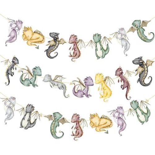 Watercolor Dragon Garland, Baby Shower Backdrop, Dragon Party Decor