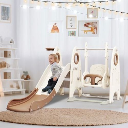 4-in-1 Kids Slide with Swing, Kids Playground Climber Slide Playset with Basketball Hoop Playground Slide for Toddler Playset