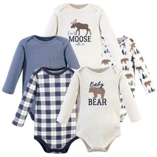 Hudson Baby Basics Infant Boys Cozy Long Sleeve Bodysuits 5-Pack, Woodland Moose, 0-3 Months