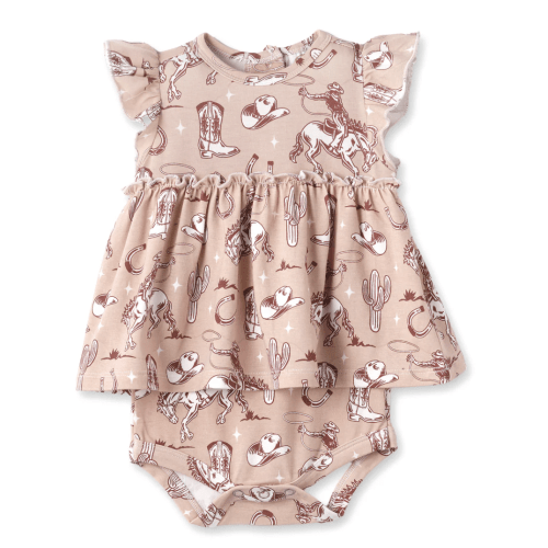 Wild Wrangler/Pink Bamboo Cowgirl Western Skirted Bodysuit