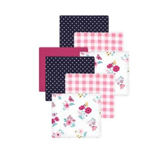 Luvable Friends Hudson Baby Infant Cotton Poly Flannel Receiving Blankets 7pk, Pink Butterfly Meadow