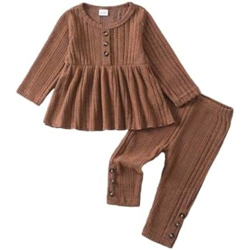 Kucnuzki Toddler Baby Girl Clothes Outfit Long Sleeve Plain T Shirt Top Baby Girl Pants Leggings Two Piece Outfits Set