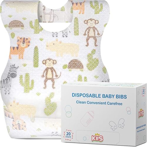 KIIS Disposable Baby Bibs for Baby Boys and Girls - Individually Packaged - Hygienic, Soft and Leakproof (20 PCS / 60 PCS)