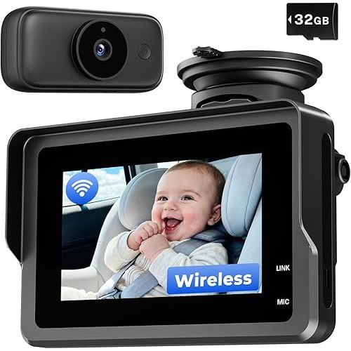 Wireless Baby Car Camera – 10000mAh Battery, 4.3'' Screen & 1080P HD Car Baby Monitor with Night Vision, 360° Adjustable View Facing Back Seat Monitor for Baby,Newborn,Pets