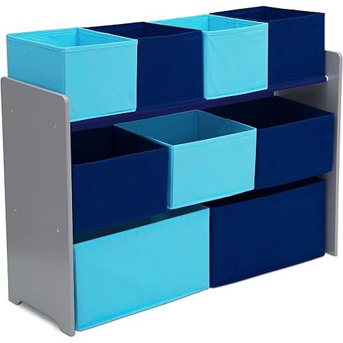 Delta Children Deluxe Multi-Bin Toy Organizer with Storage Bins - Greenguard Gold Certified, Grey/Blue Bins