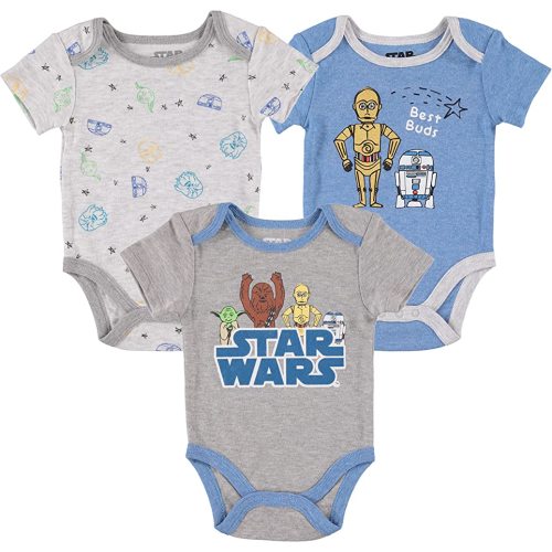 STAR WARS Disney Boys Infant Short Sleeve Bodysuits Baby Costumes Multi Pack, 3PK