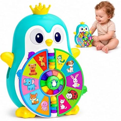 INNOSKY Toys for 1 Year Old Boy,Musical Penguin Toy with Spinning Lights & Sounds,1 yr Old Boy Gifts,Spanish English Bilingual Toys with 5 Themes & 50 Words, First Birthday Gift for One Year Old Boy