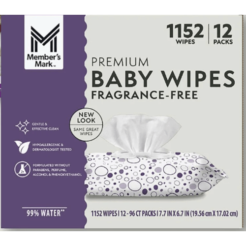 Member's Mark Premium Baby Wipes, Fragrance Free, 12 pk., 1152 Wipes - Sam's Club