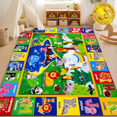 Soft Non-Toxic Baby Play Mat with ABC Alphabet - Foldable Crawling Mat for Infants & Toddlers, Extra Thick Floor Mat for Nursery, Playroom, Daycare | Non-Slip, Machine Washable (78.7X59 INCH)
