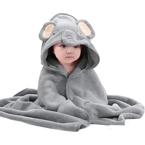 Asnewkit Hooded Baby Towel, Baby Bath Towels with Hood,Unique Animal Design Baby Towel with Hood Soft Absorbent Baby Bath Towels, for Newborn Baby Boy and Girl (Grey), 80 x 80 cm