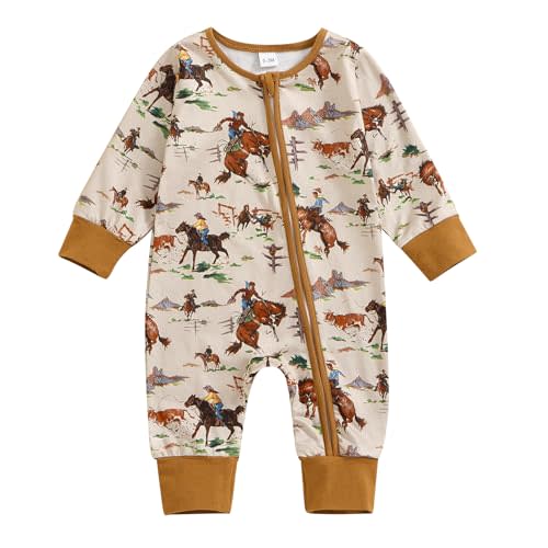 Karwuiio Baby Boy Girl Western Clothes Cow Print Long Sleeve Romper Jumpsuit One Piece Newborn Fall Winter Outfit